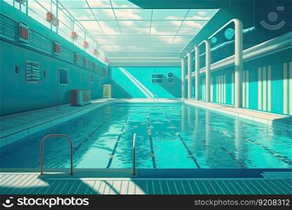 swimming pool with underwater view of swimming lanes and diving boards, created with generative ai. swimming pool with underwater view of swimming lanes and diving boards