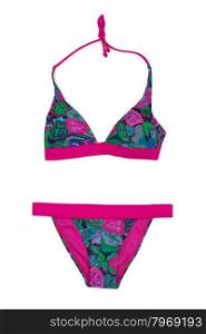 Swimsuit with floral pattern. Isolate on white.
