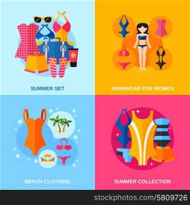 Swimwear Decorative Icon Set . Swimwear for woman summer collection and beach clothing flat color decorative icon set isolated vector illustration