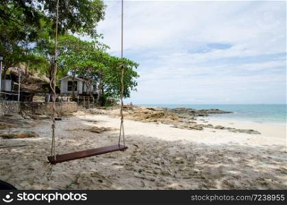 swing hang on tree on beach with sea background