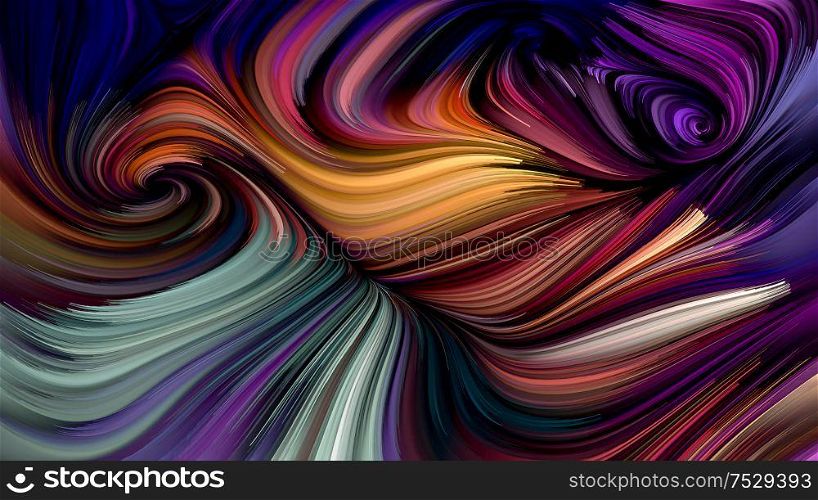 Swirling color paint on black background on subject of abstract art, dynamic design and creativity. Color Swirl series.