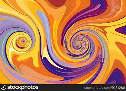 Swirling psychedelic pattern, retro wave wallpaper, fluid groovy backdrop, vector illustration by generative AI