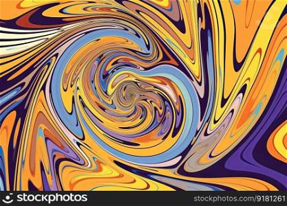 Swirling psychedelic pattern, retro wave wallpaper, fluid groovy backdrop, vector illustration by generative AI