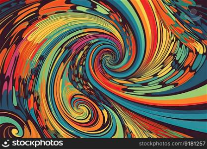Swirling retro groovy burst, lively summer and carnival backdrop by generative AI