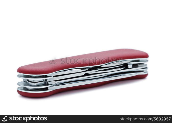 Swiss army multipurpose multitool pocket knife isolated on white