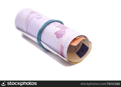 Swiss francs in a roll on white background