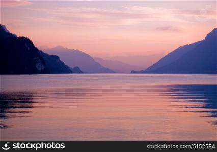 swiss lake at sunset in brienz, Switzerland