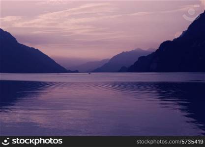 swiss lake at sunset in brienz, Switzerland