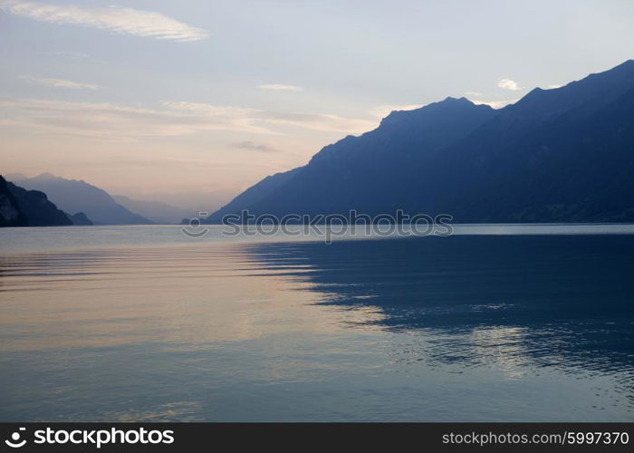 swiss lake at sunset in brienz, Switzerland