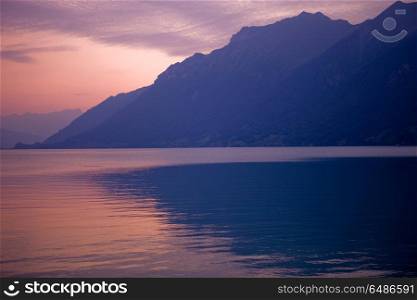 swiss lake at sunset in brienz, Switzerland. sunset in brienz