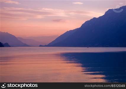 swiss lake at sunset in brienz, Switzerland. sunset in brienz
