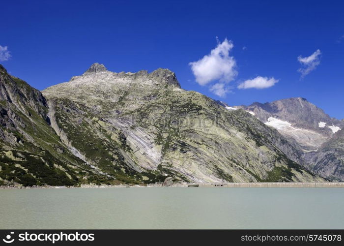 swiss lake at the top of the mountains, switzerland