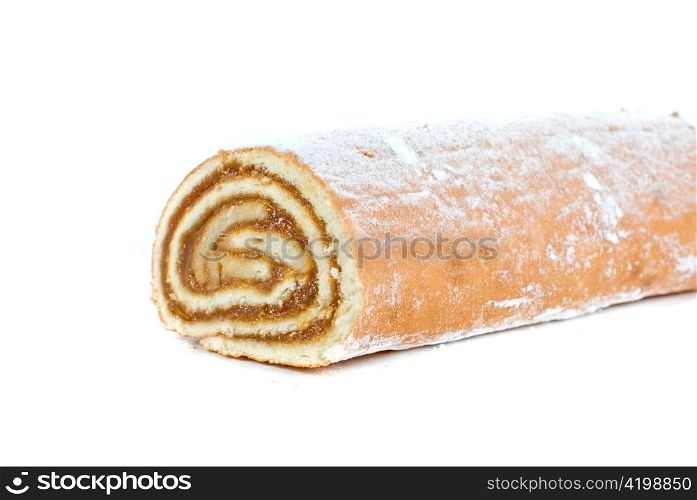 Swiss roll closeup isolated on a white background