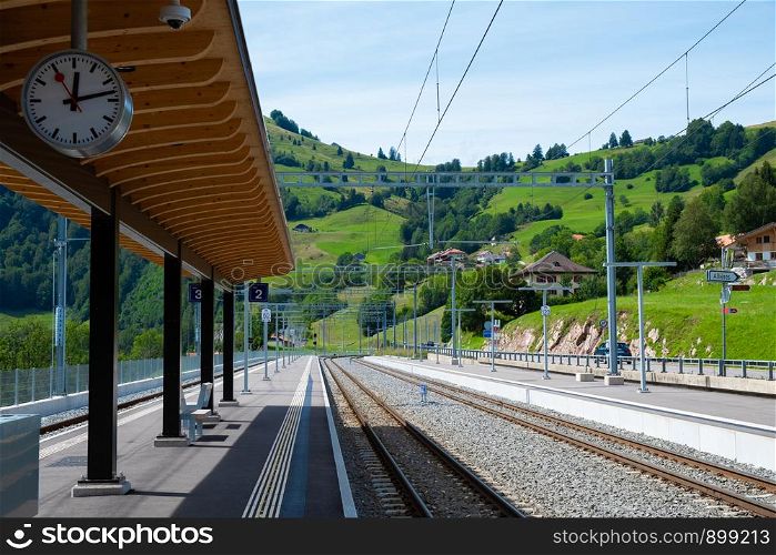 Swiss train station in the village of Montbovon