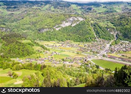 Swiss village in valley near Reichenbach, Switzerland