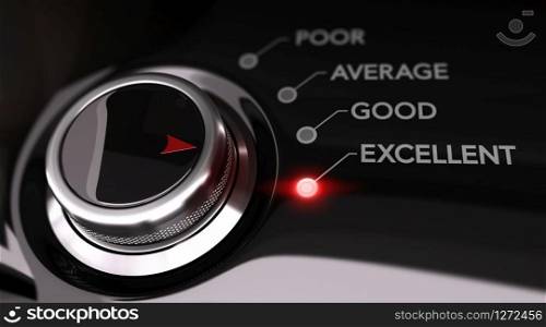 Switch button positioned on the word excellent, black background and red light. Conceptual image for illustration of customer service satisfaction or client satisfaction.. Customer Service Satisfaction Concept