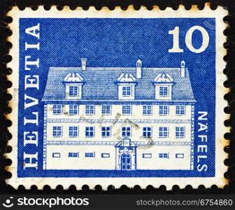 SWITZERLAND - CIRCA 1968: a stamp printed in the Switzerland shows Freuler Mansion, Nafels, Switzerland, circa 1968