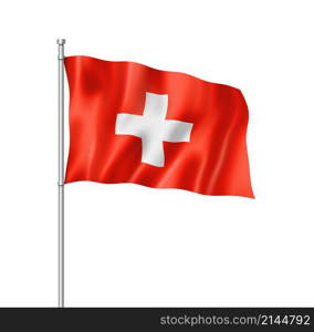 Switzerland flag, three dimensional render, isolated on white. Swiss flag isolated on white