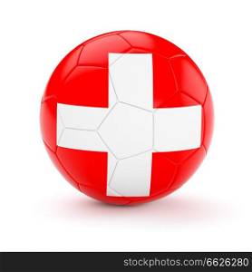 Switzerland soccer football ball with Swiss flag isolated on white background. Soccer football ball with Switzerland flag