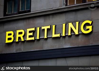 "Switzerland, Zurich, November 04 2016: the logo of the brand "Breitling""