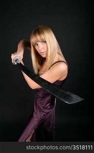 sword girl on black background kill you