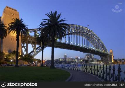 Sydney Harbor Bridge at dusk. Sydney in Australia.