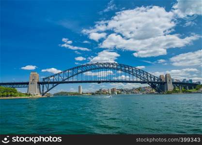 Sydney Harbor Bridge on a sunny day.