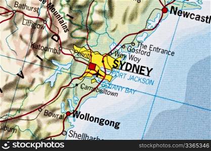 Sydney on a map closeup