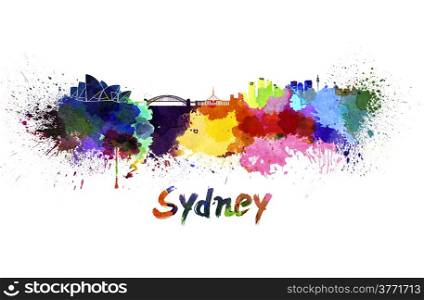 Sydney skyline in watercolor splatters with clipping path. Sydney skyline in watercolor