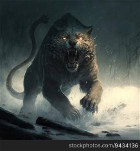 Symbaroum sabertooth attacking created by generative AI