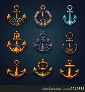symbol anchor ship game ai generated. icon design, navy ocean, object vintage symbol anchor ship game illustration. symbol anchor ship game ai generated
