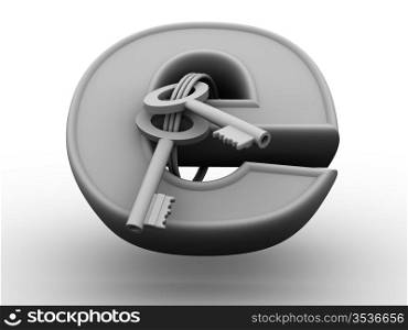 Symbol for internet with keys. 3d