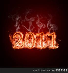 Symbol of 2011 in open fire on a black background