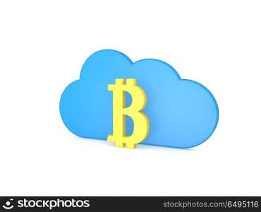 Symbol of bitcoin and cloud on a white background. . Symbol of bitcoin and cloud on a white background. 3d render illustration.