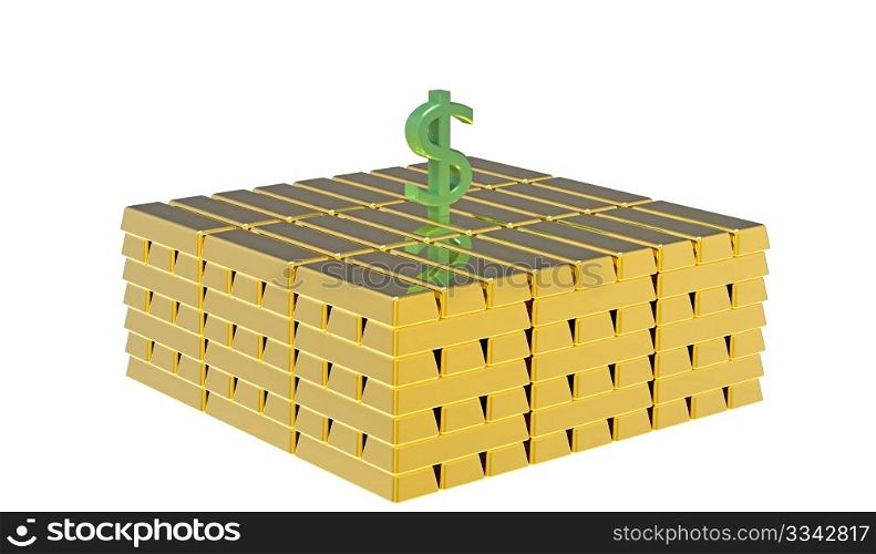 Symbol of dollar on gold bars money concept