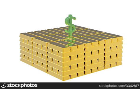 Symbol of dollar on gold bars money concept