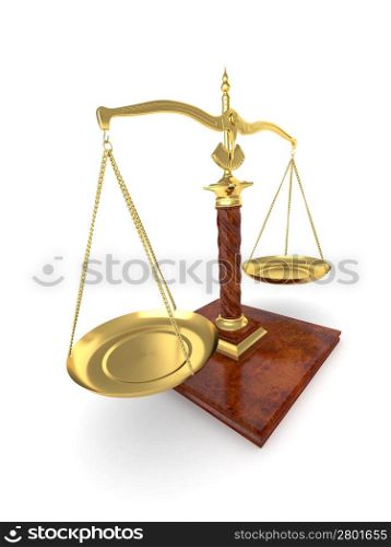 Symbol of justice. Scale on white isolated background. 3d