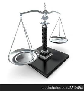 Symbol of justice. Scale on white isolated background. 3d