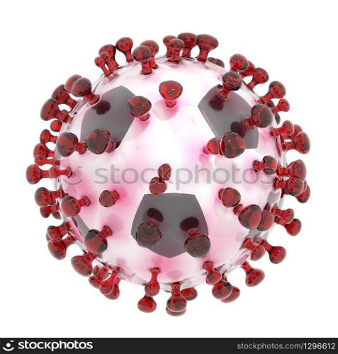 Symbolic 3D illustration of the coronavirus sars-cov-2 and a soccer ball