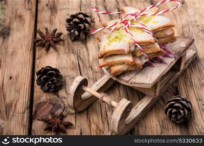 symbolic christmas cookies. Christmas cookies on Santa Claus symbolic sleigh