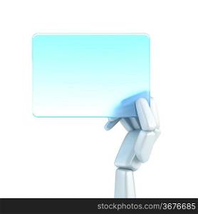 symbolic robot&acute;s hand hold blank business card, isolated 3d rendering