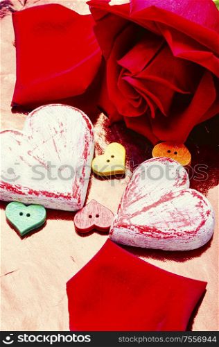 Symbolic wooden hearts for the holiday.Valentines Day. Symbolic hearts for Valentine Day
