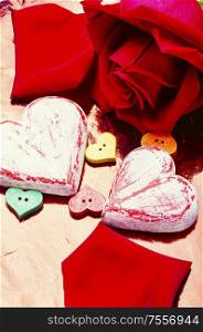 Symbolic wooden hearts for the holiday.Valentines Day. Symbolic hearts for Valentine Day
