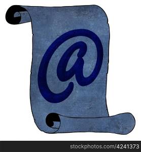 Symbolism Modern Email Symbol on Blue Old Paper Scroll Opposites