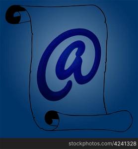 Symbolism Modern Email Symbol on Old Paper Scroll Opposites with Blue Background