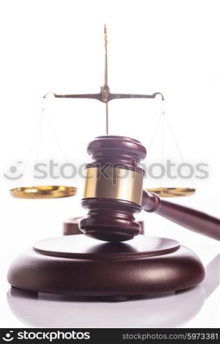 Symbols of Justice -Scale and Gavel on white. justice