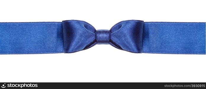 symmetric blue satin bow knot on wide ribbon isolated on white background