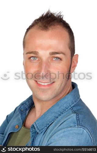 Sympathetic man smiling isolated on white background