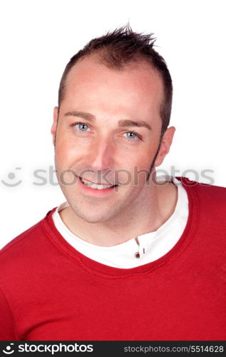 Sympathetic man smiling isolated on white background