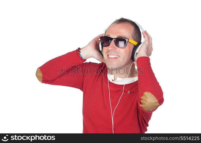 Sympathetic man with headphone isolated on white background